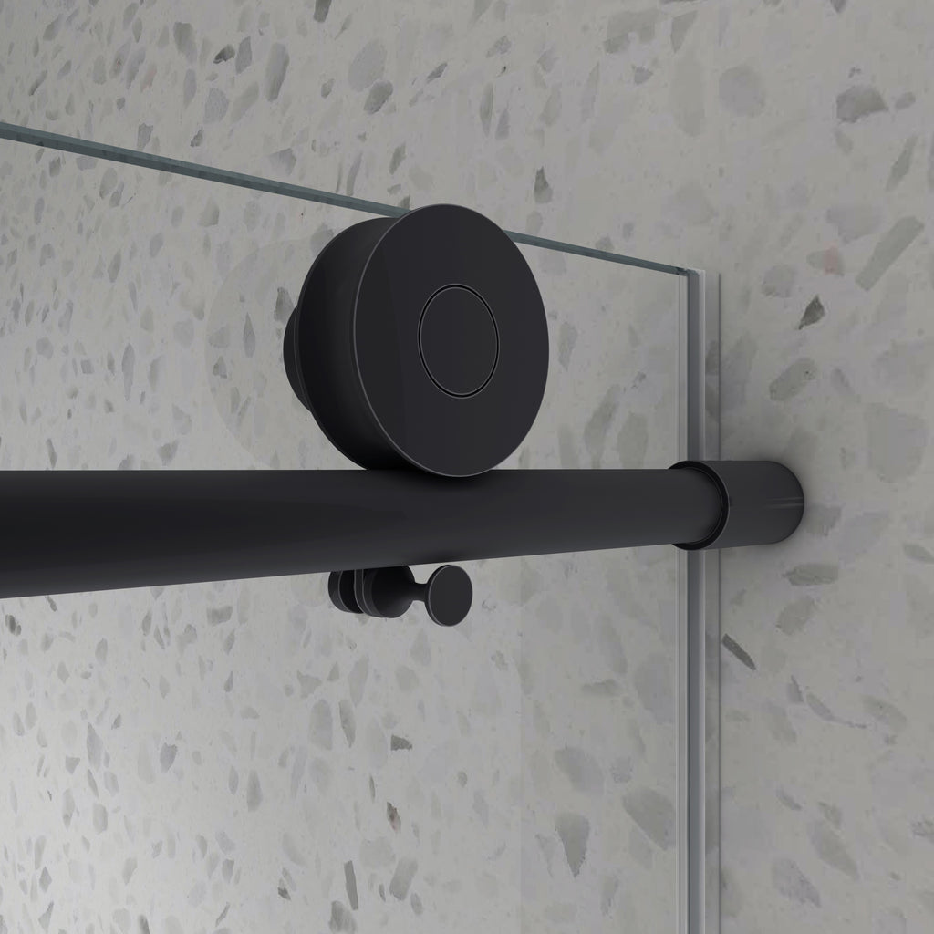 KZG matte black frameless sliding shower door with adjustable soft-close pulleys — image 4