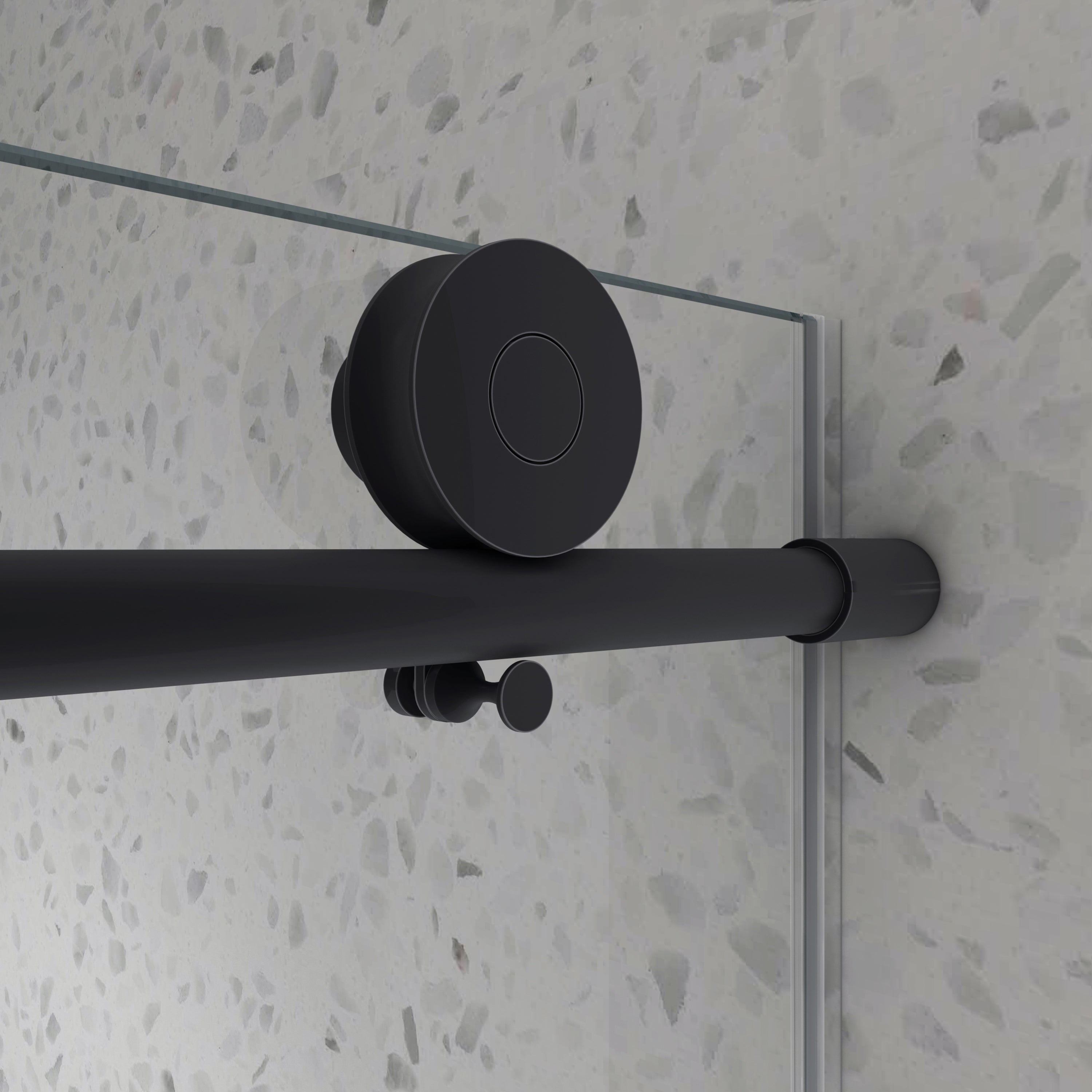 KZG matte black frameless sliding shower door with adjustable soft-close pulleys — image 4