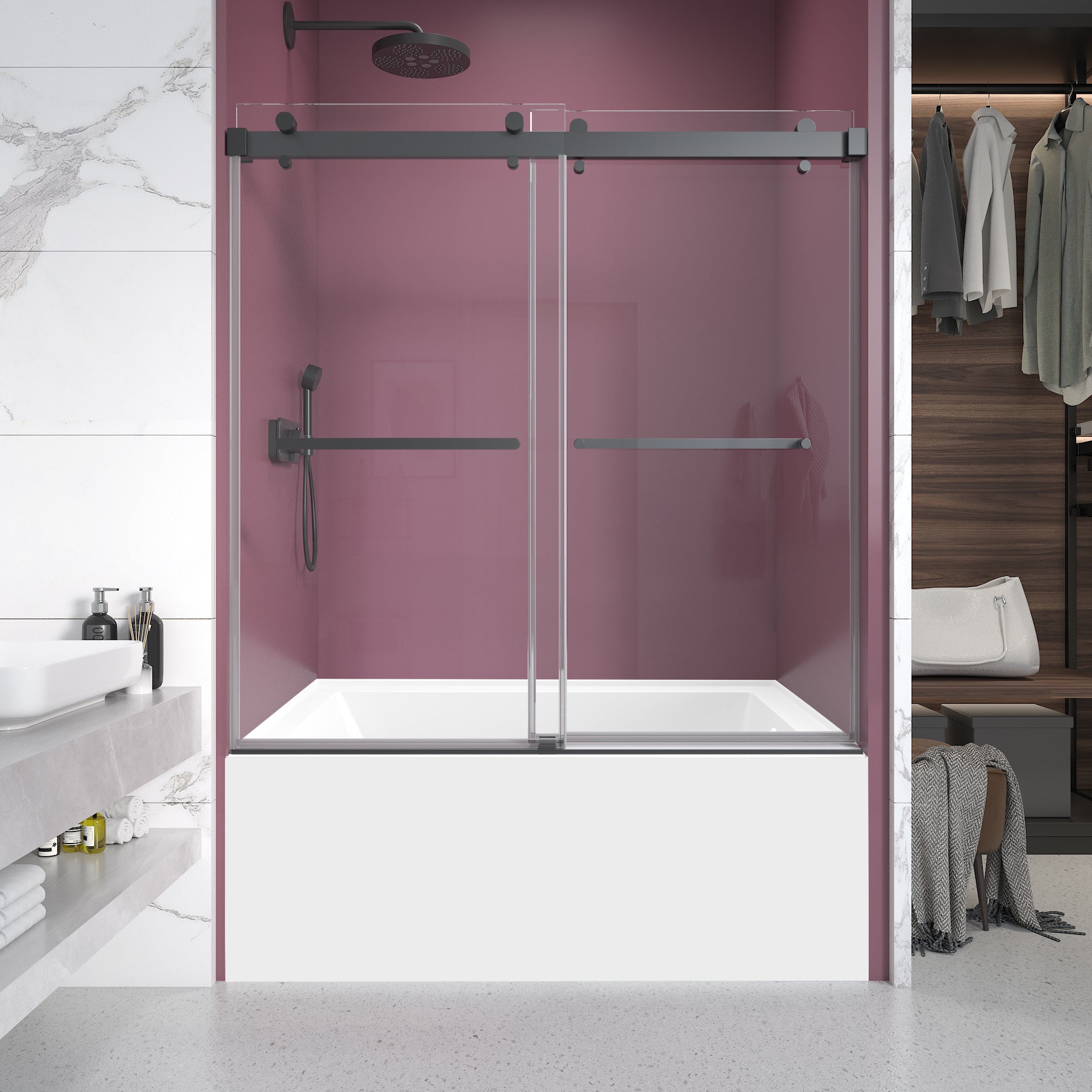 Frameless Double Sliding Shower Door — 3/8 in. Clear Glass