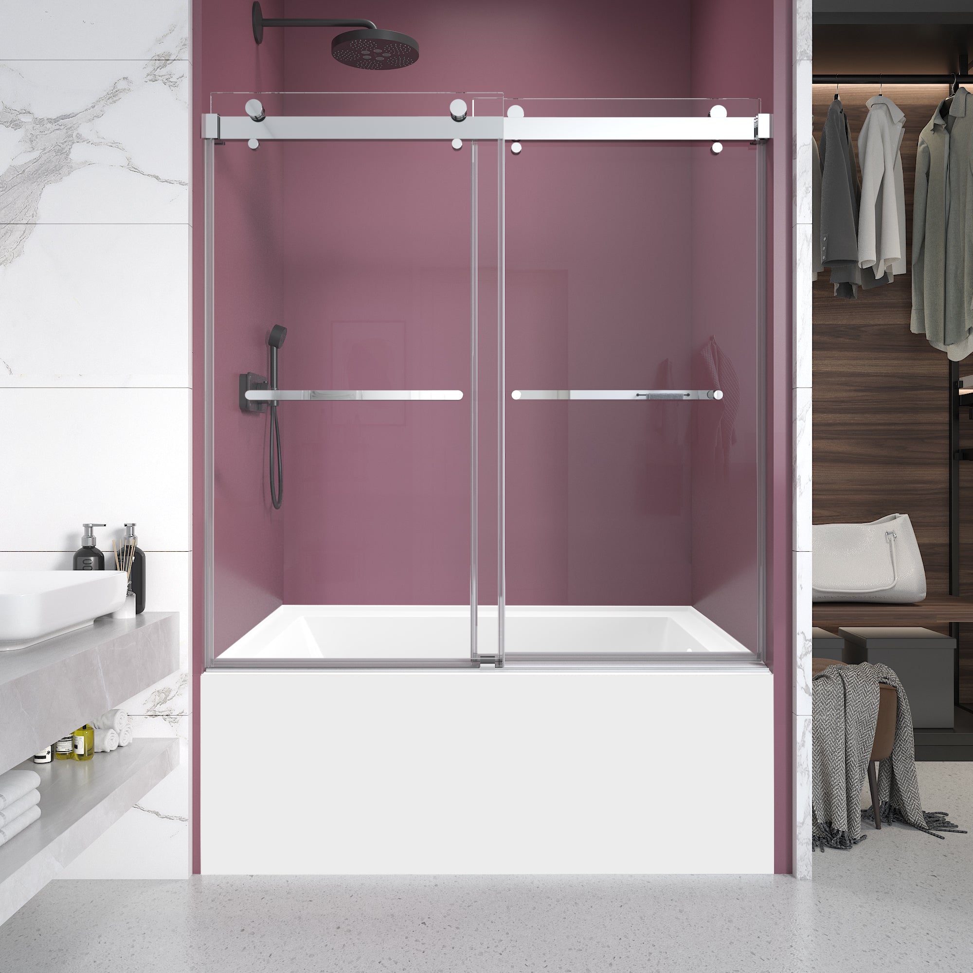 Frameless Double Sliding Shower Door — 3/8 in. Clear Glass
