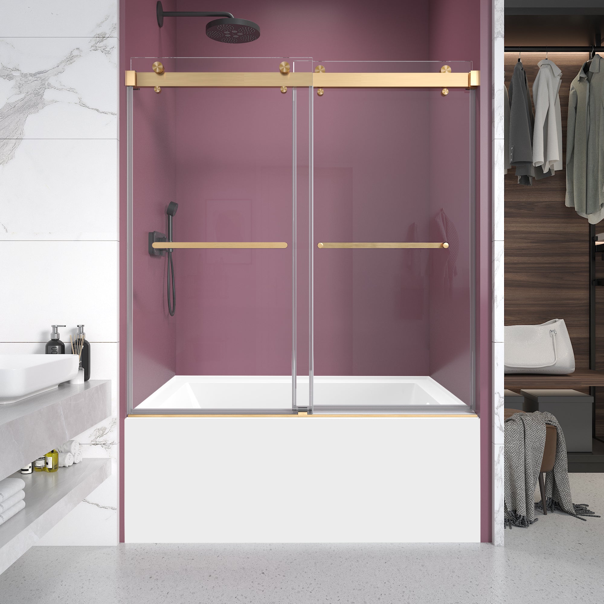 Frameless Double Sliding Shower Door — 3/8 in. Clear Glass