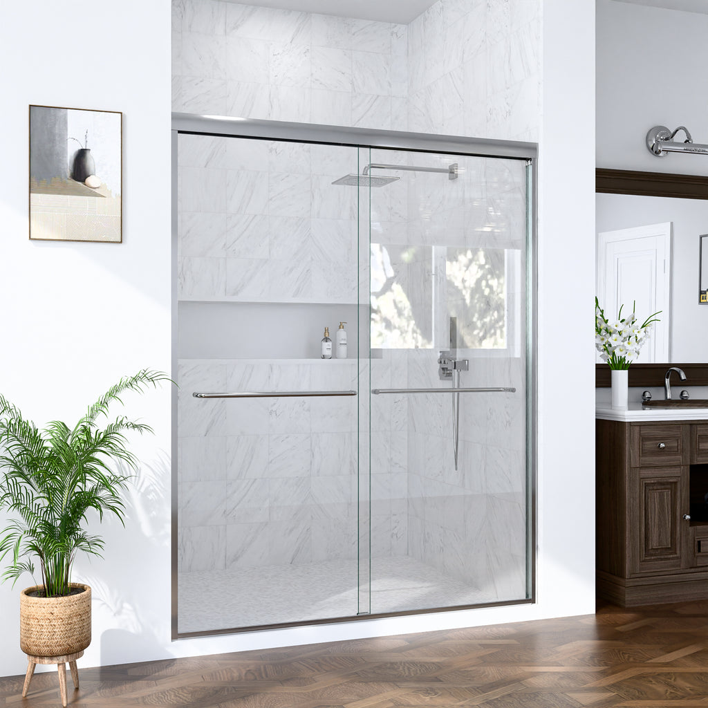 KZG 56–60 in. semi-frameless double sliding shower door with chrome finish and tempered glass — image 2