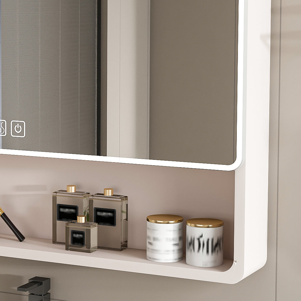 Khaki aluminum LED medicine cabinet mirror with three-color lighting — image 5