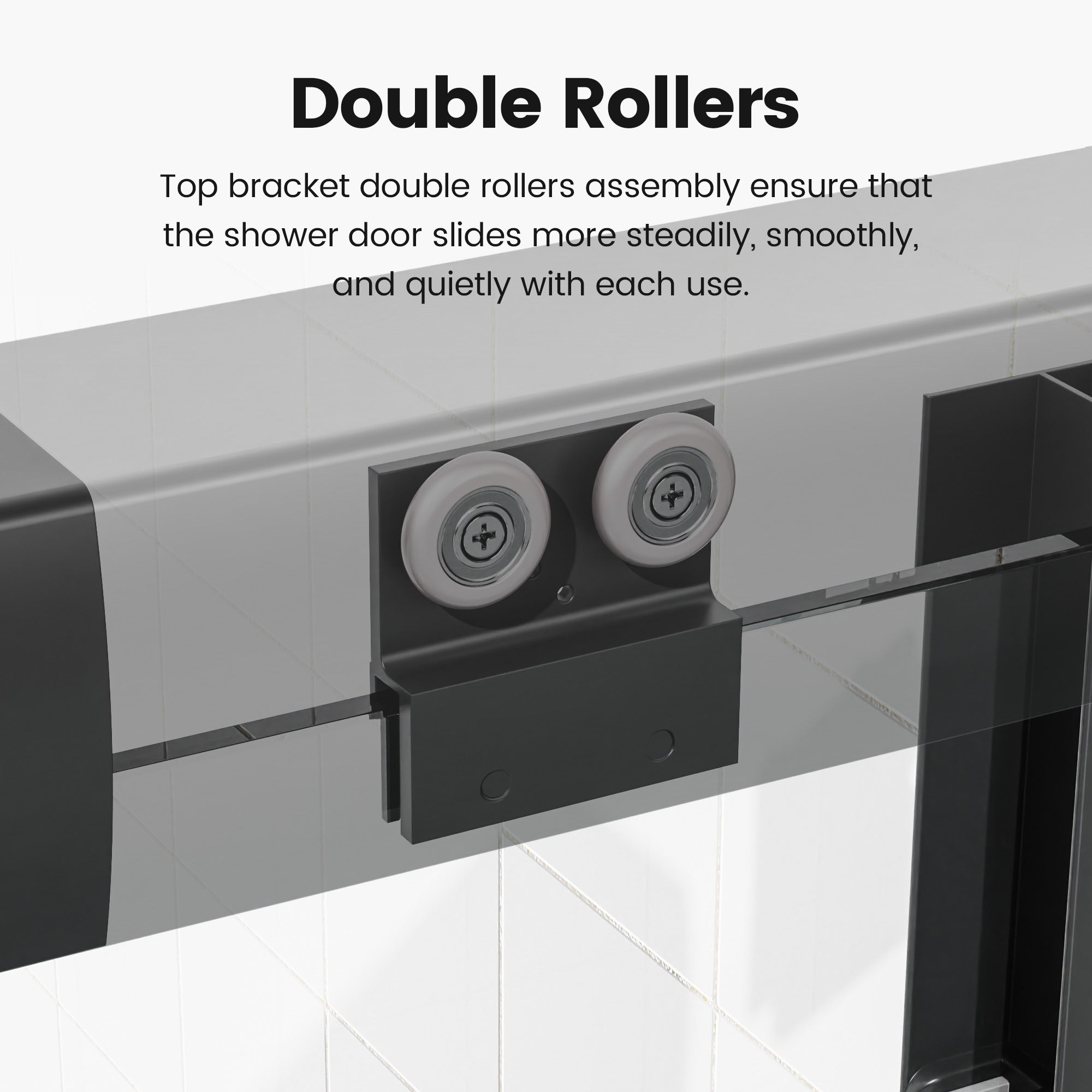 Matte black semi-frameless bypass bathtub door with tempered glass panels — image 4