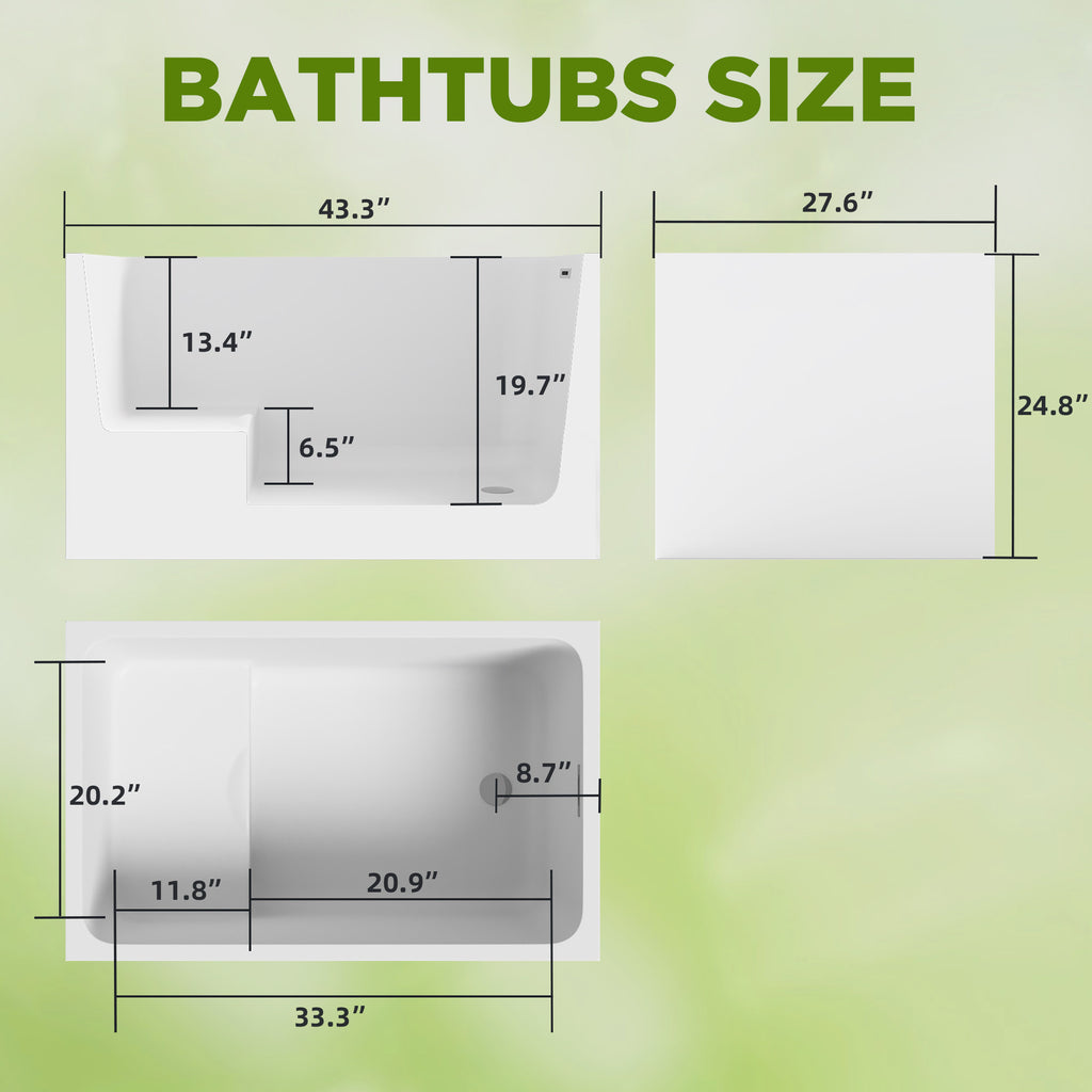 KZG 43 in. gloss white acrylic freestanding soaking bathtub with built-in seat and chrome hardware — image 3