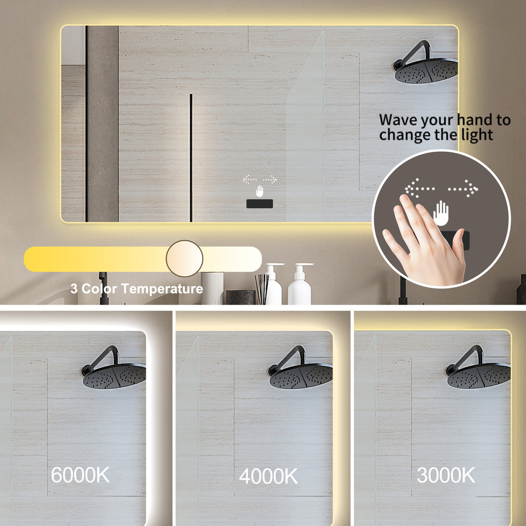 KZG 48x32 in. frameless LED backlit bathroom mirror with silver frame — image 6