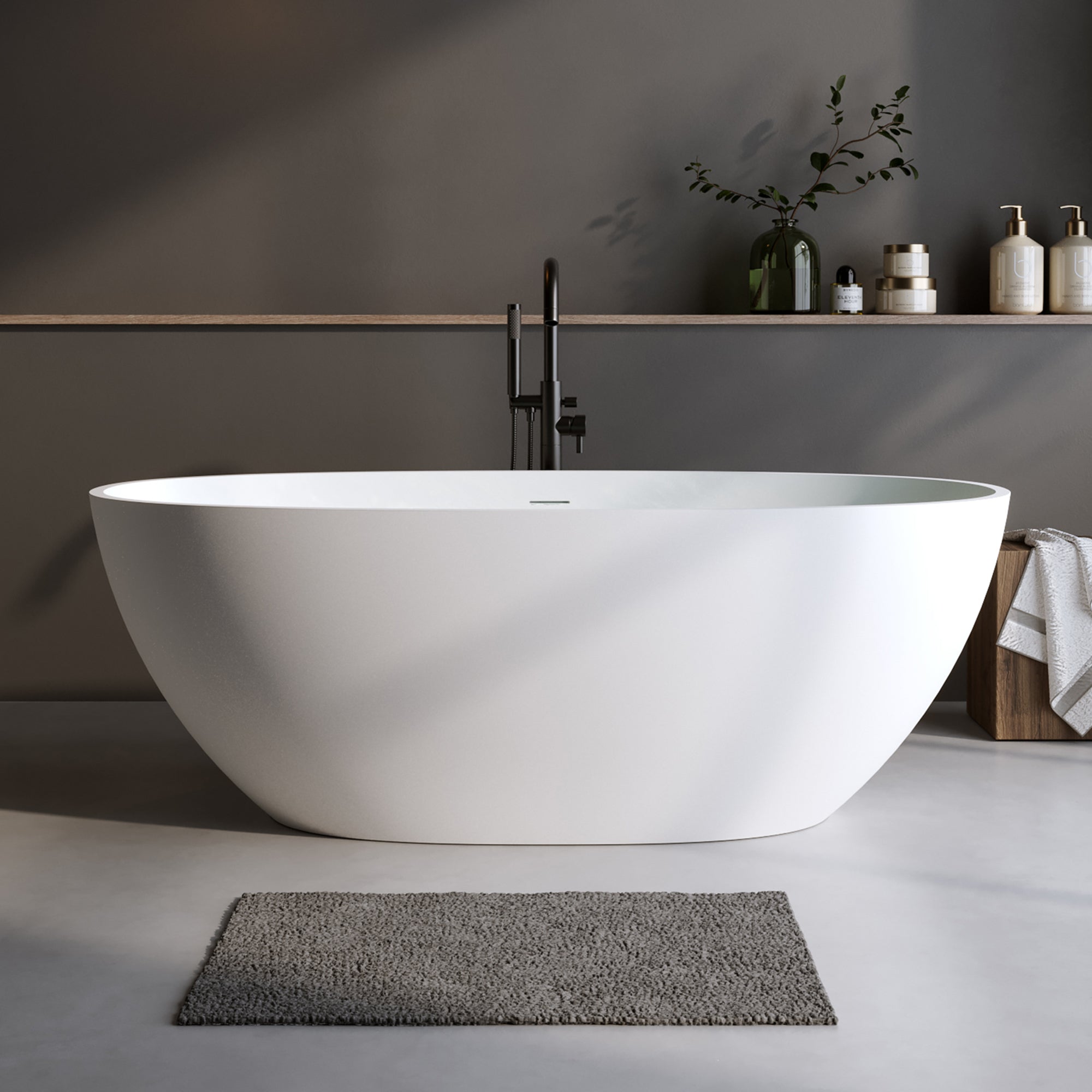 KZG matte white oval freestanding soaking bathtub with thick edge — image 2