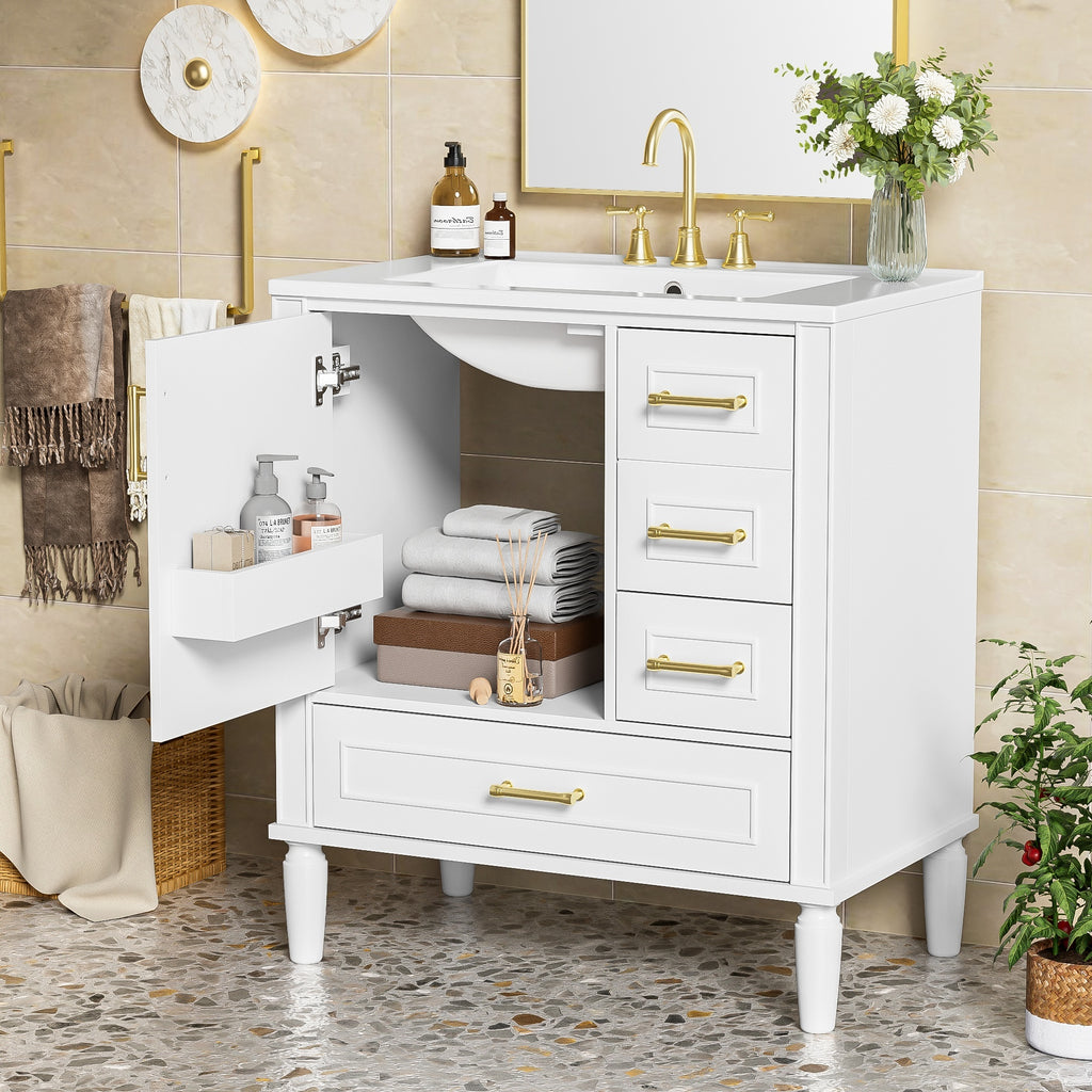 KZG 30-inch modern white bathroom vanity with ceramic sink and soft-close door — image 5