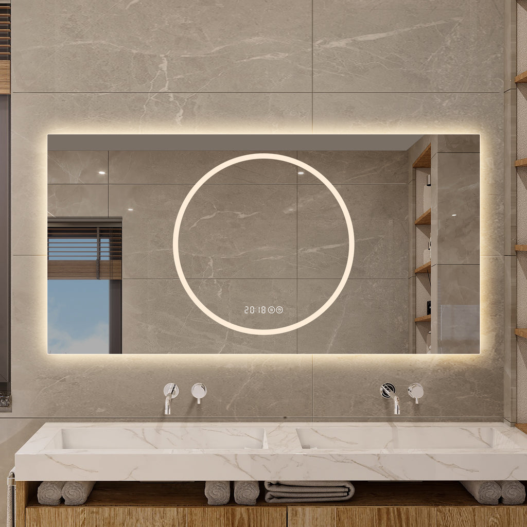 KZG 48 x 24 inch antique silver LED vanity mirror with anti-fog and dimmable lights — image 2