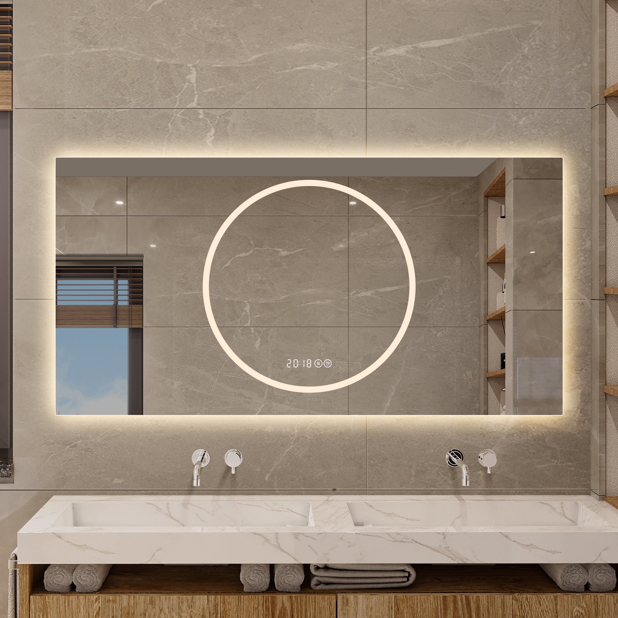 KZG 48 x 24 inch antique silver LED vanity mirror with anti-fog and dimmable lights — image 2
