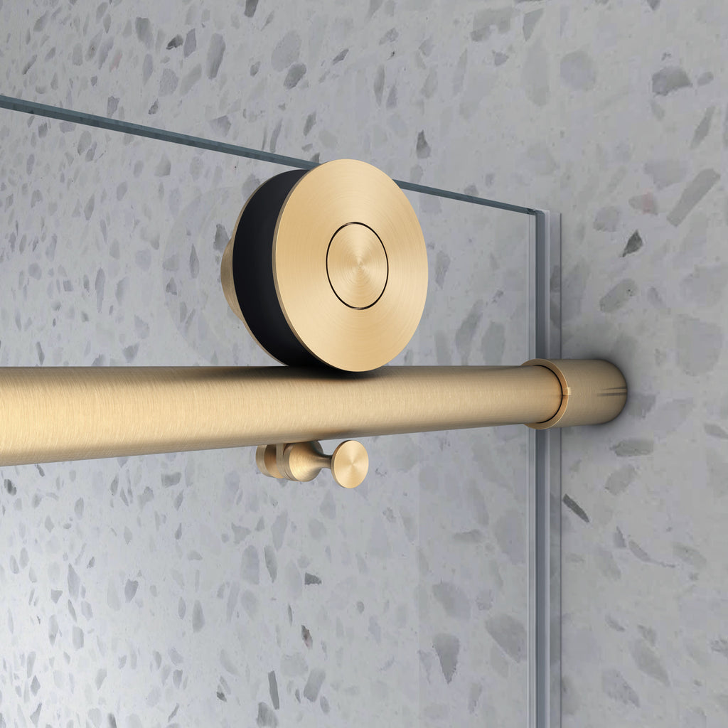 Brushed gold frameless sliding shower door with soft-close hardware — image 5
