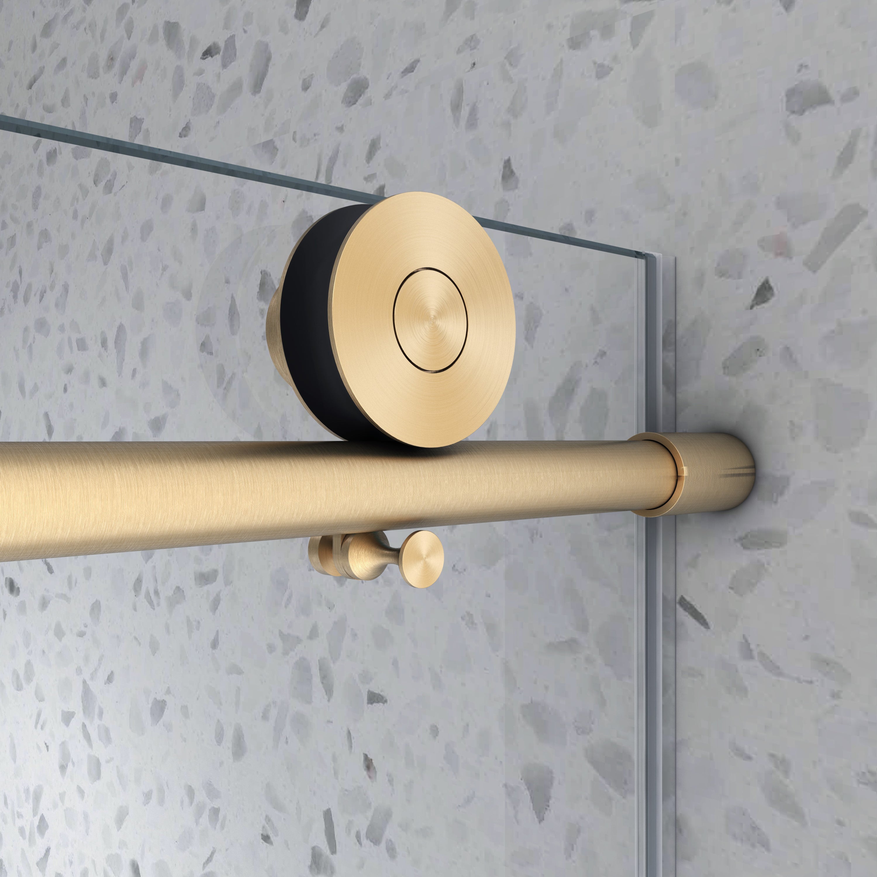 Brushed gold frameless sliding shower door with soft-close hardware — image 5