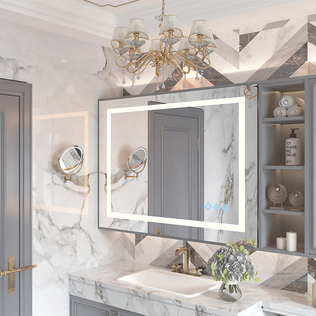 Matte silver LED bathroom mirror, 48 by 36 inches, with dimmable backlight — image 2