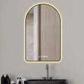Black arched LED bathroom mirror with time and temperature display — image 2