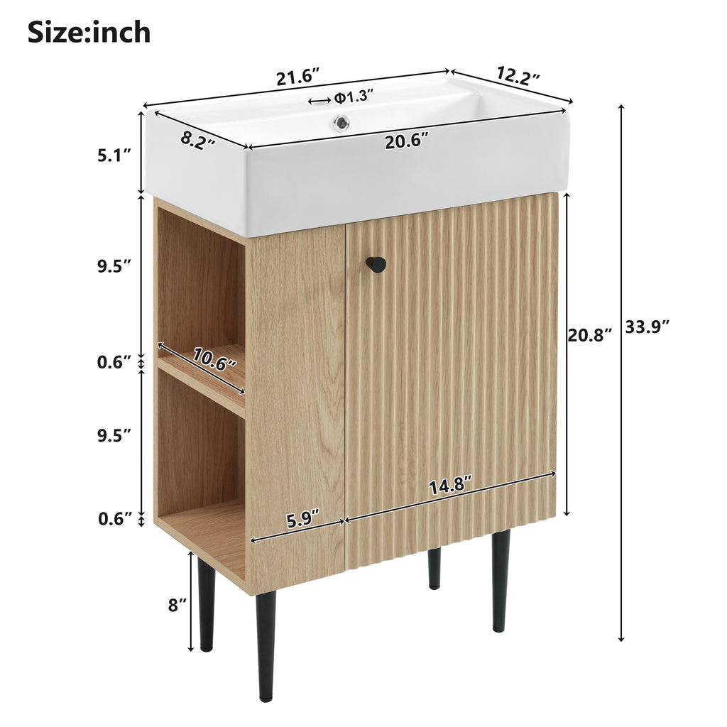 KZG modern wood bathroom vanity with ceramic sink and gold handles — image 3
