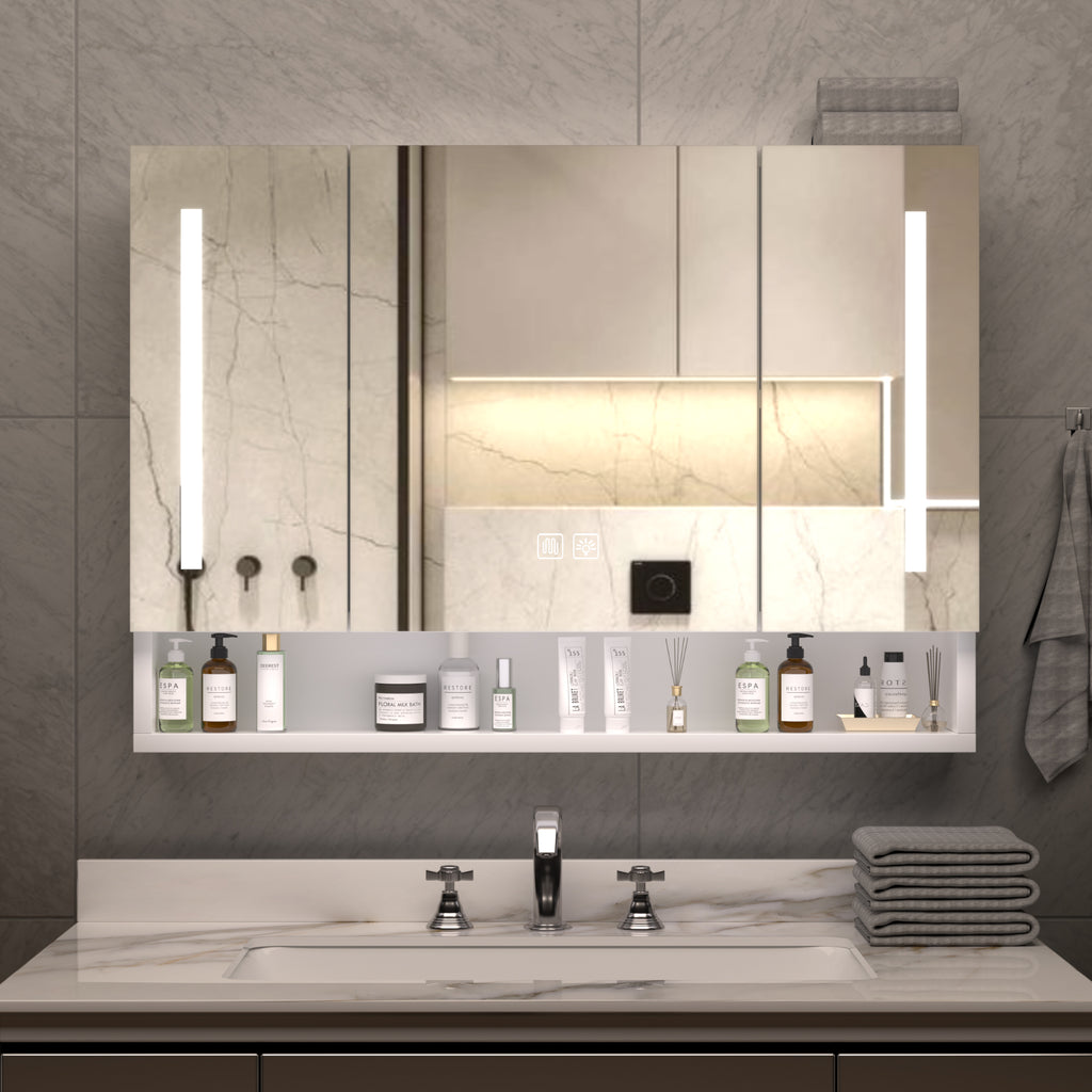KZG 39x28 in. modern white aluminium LED medicine cabinet with mirror — image 1