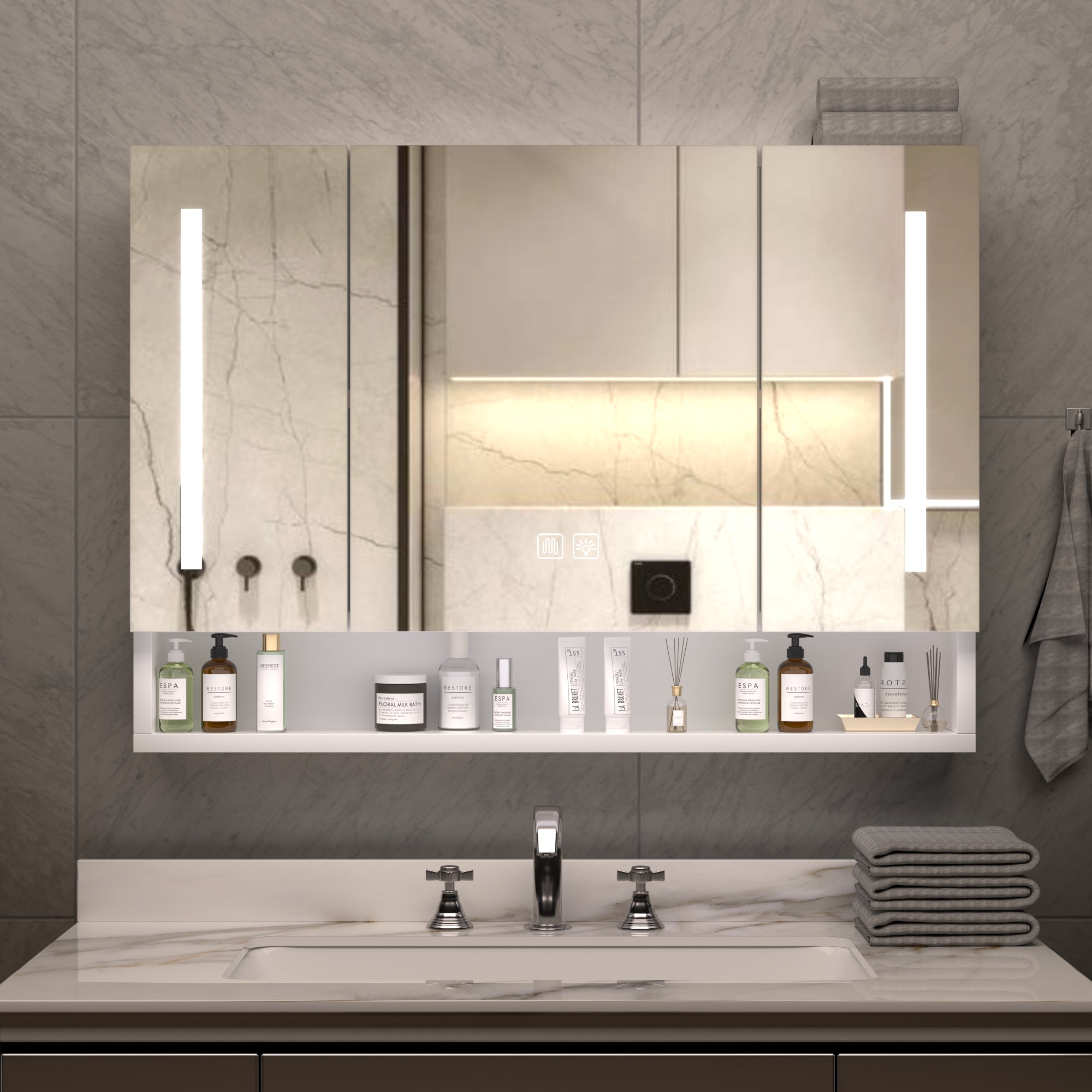 KZG 39x28 in. modern white aluminium LED medicine cabinet with mirror — image 1