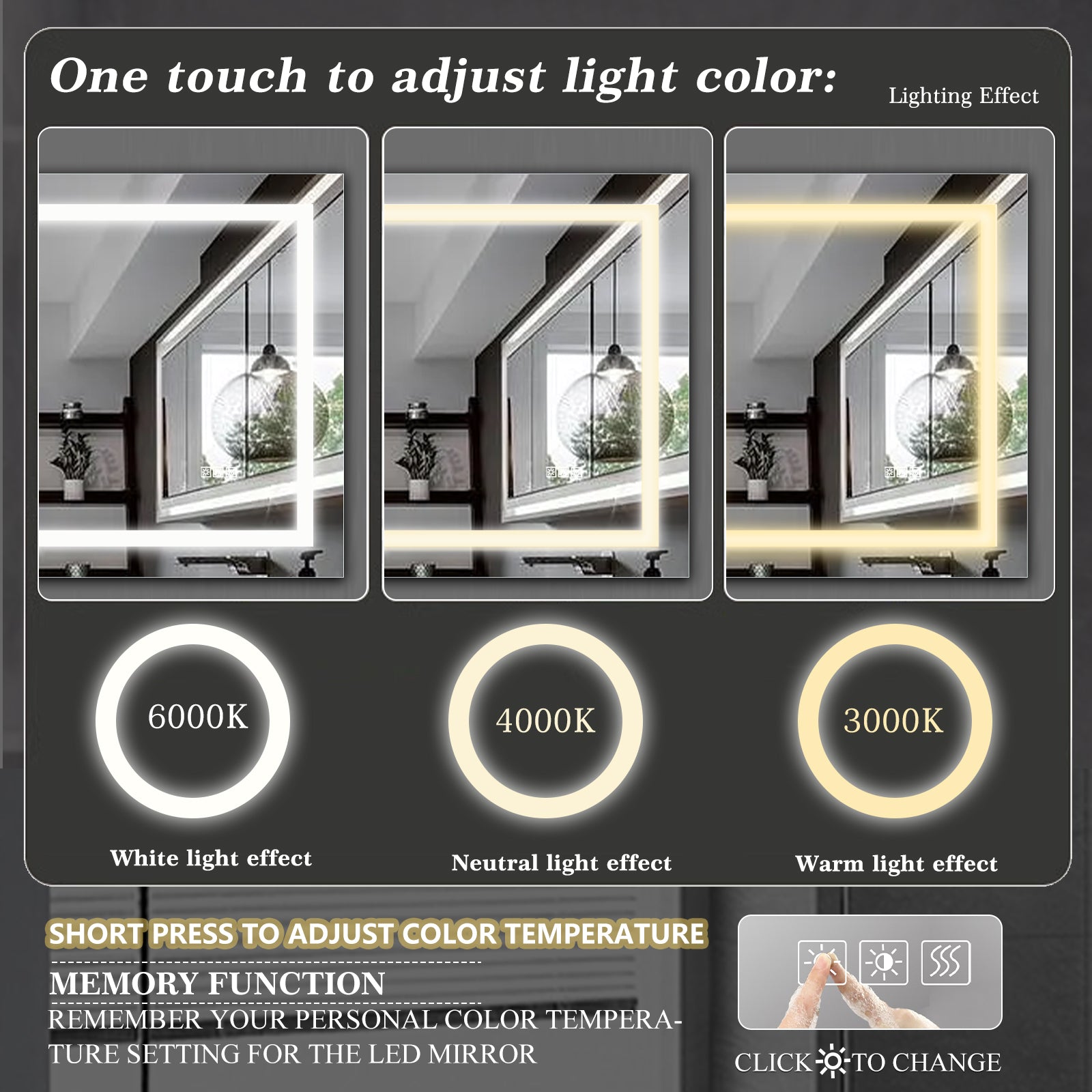 KZG 72-inch by 36-inch frameless LED bathroom mirror with anti-fog coating and touch sensor — image 6