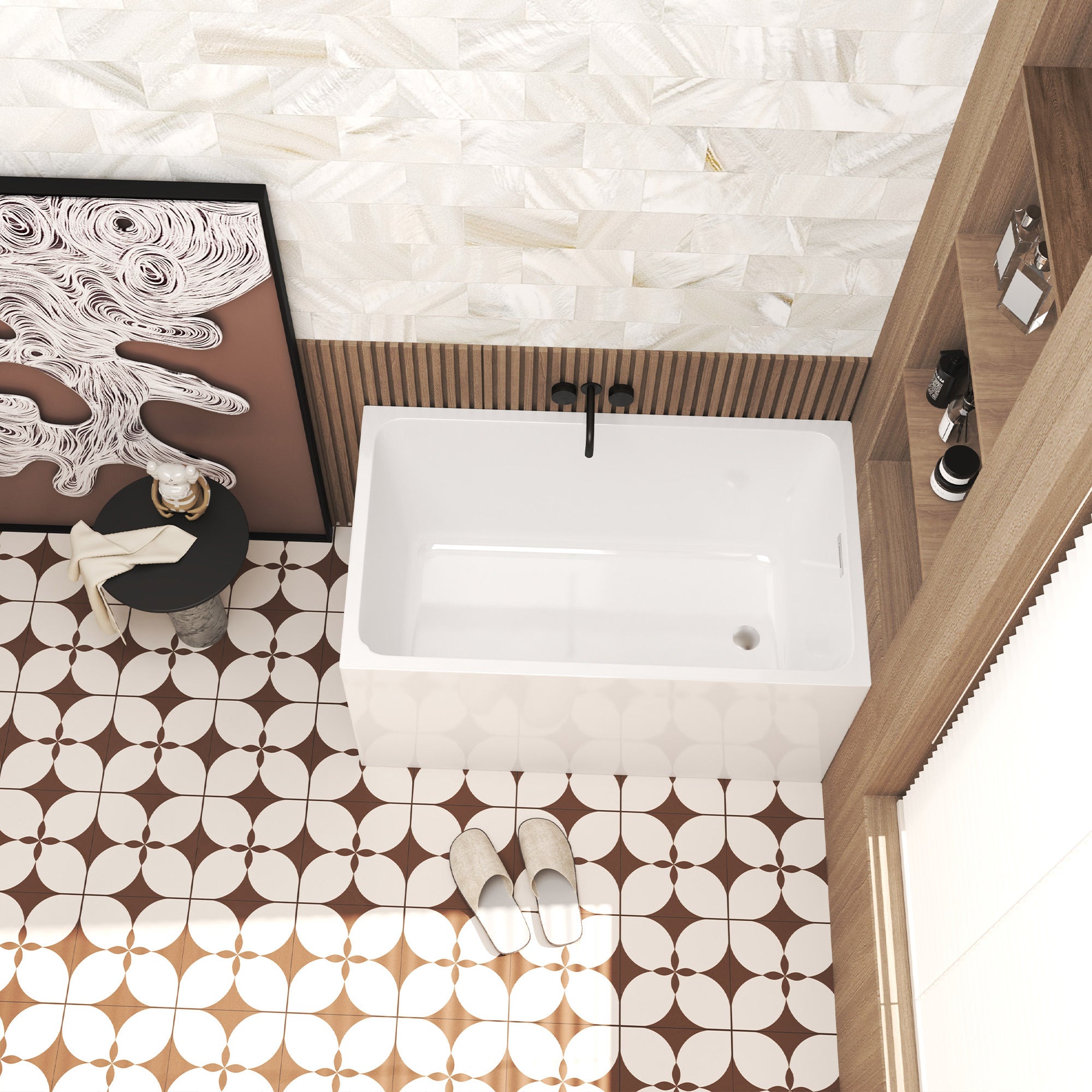 KZG 47 in. gloss white acrylic freestanding soaking bathtub with chrome drain — image 7
