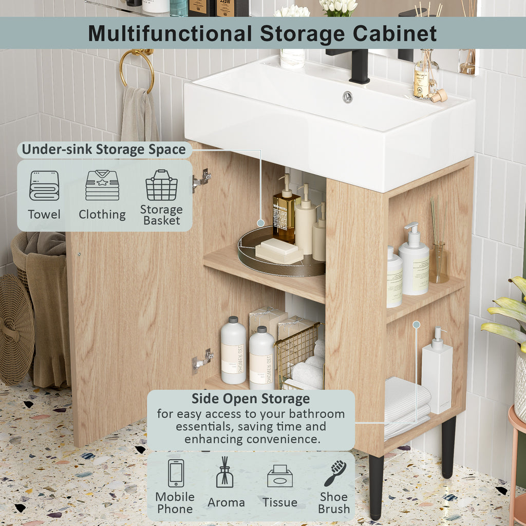KZG modern wood bathroom vanity with ceramic sink and gold legs, right-side storage — image 5