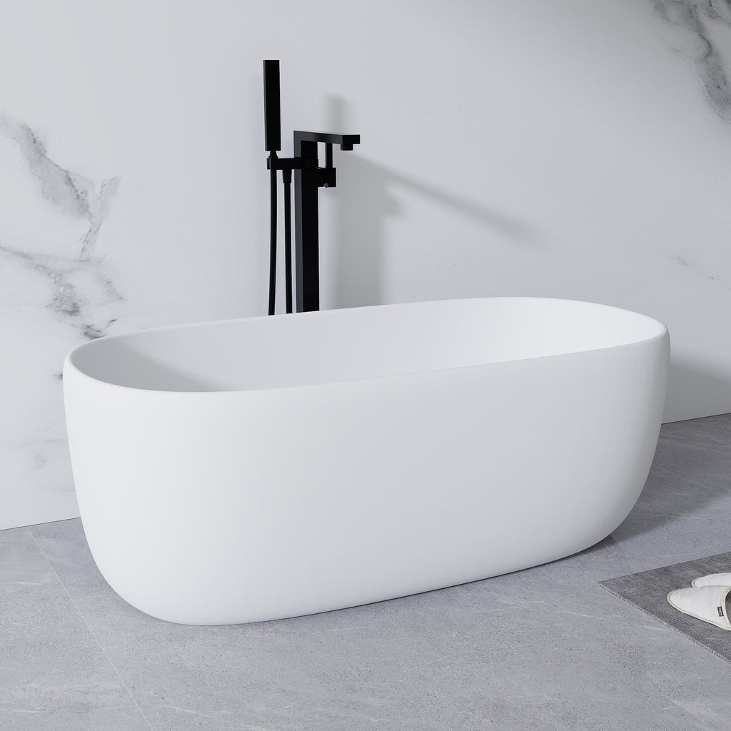KZG 51 inch freestanding soaking bathtub in matte white solid surface — image 5