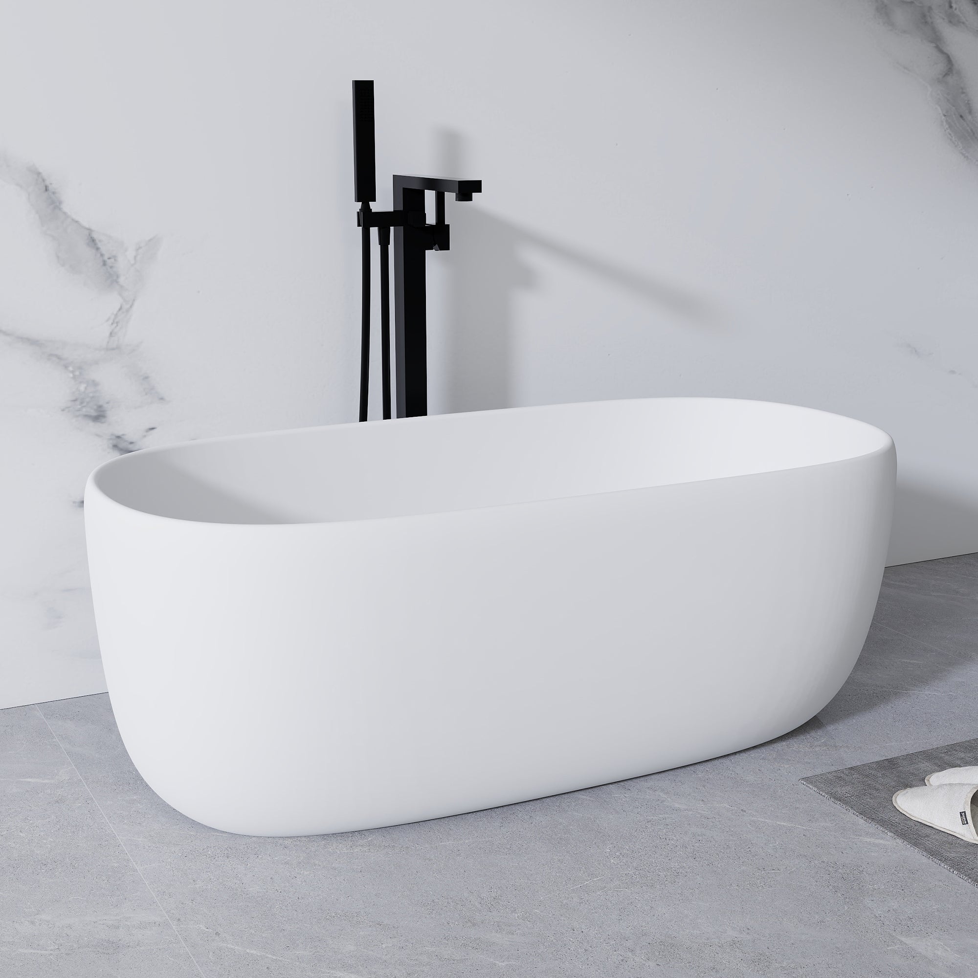 KZG 51 inch freestanding soaking bathtub in matte white solid surface — image 5