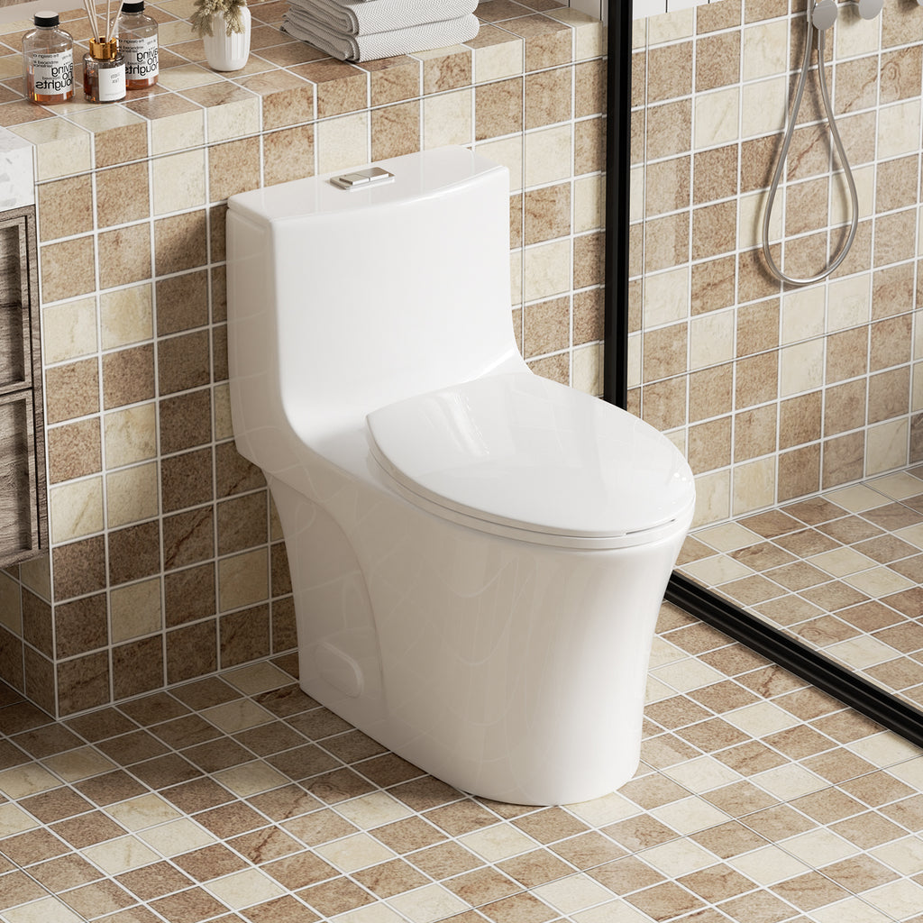 Gloss White one-piece ADA comfort height toilet with soft-close seat — image 2