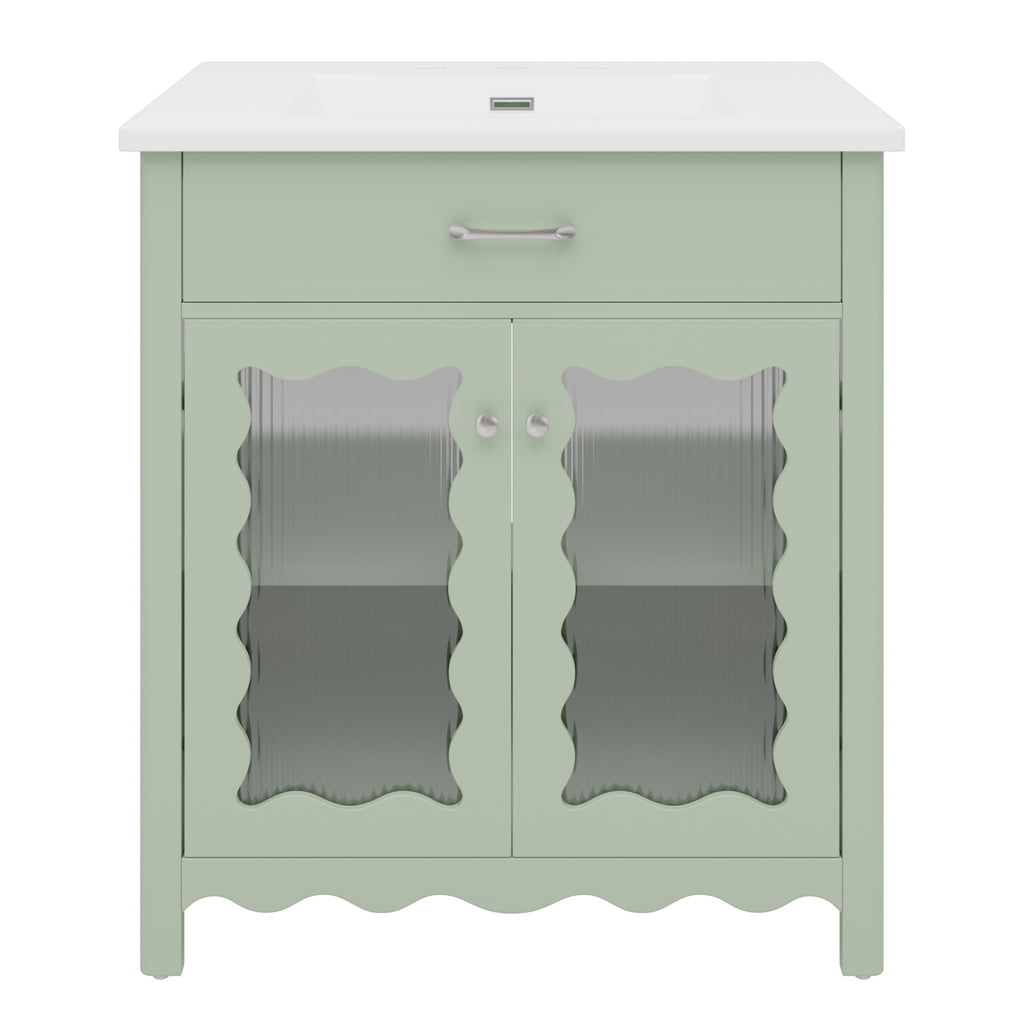 KZG modern green bathroom vanity 31 in. with tempered glass doors and rubber wood legs — image 1