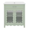 KZG modern green bathroom vanity 31 in. with tempered glass doors and rubber wood legs — image 1