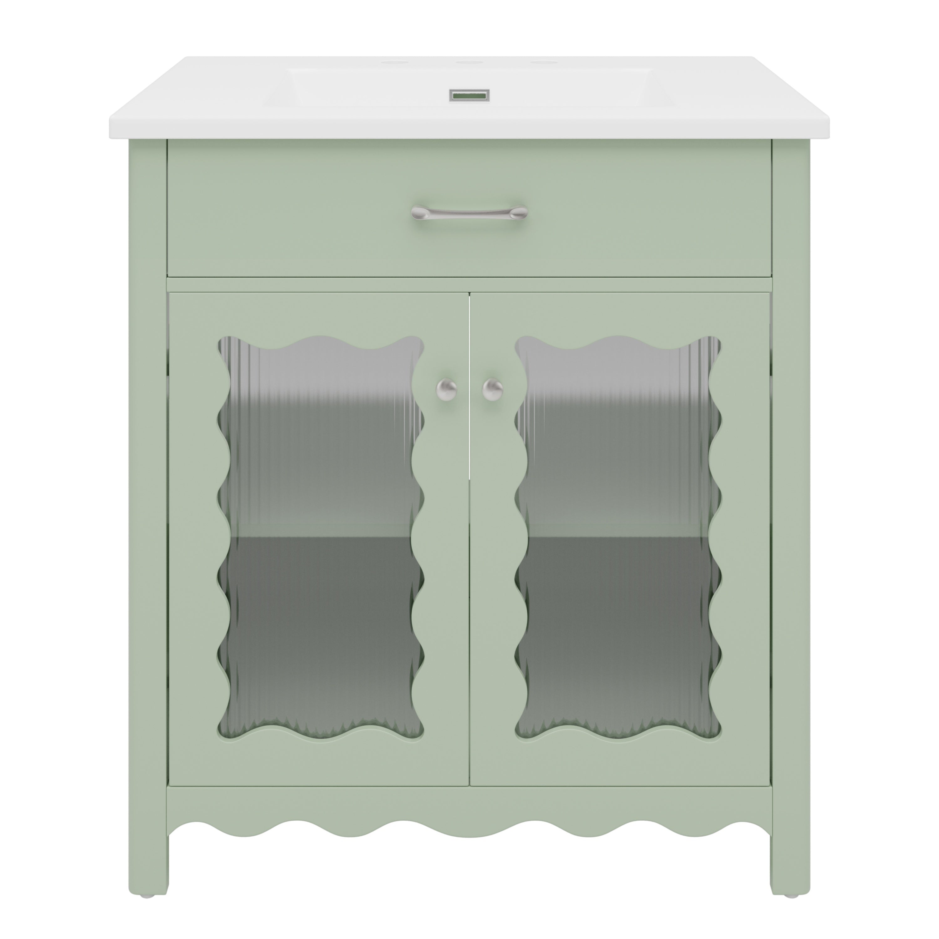 KZG modern green bathroom vanity 31 in. with tempered glass doors and rubber wood legs — image 1