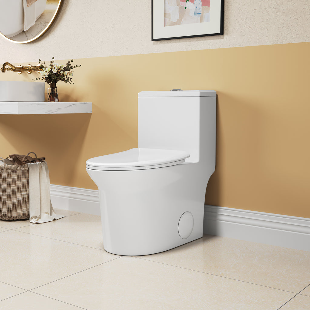 KZG elongated comfort height one-piece toilet in white ceramic with soft close seat — image 4