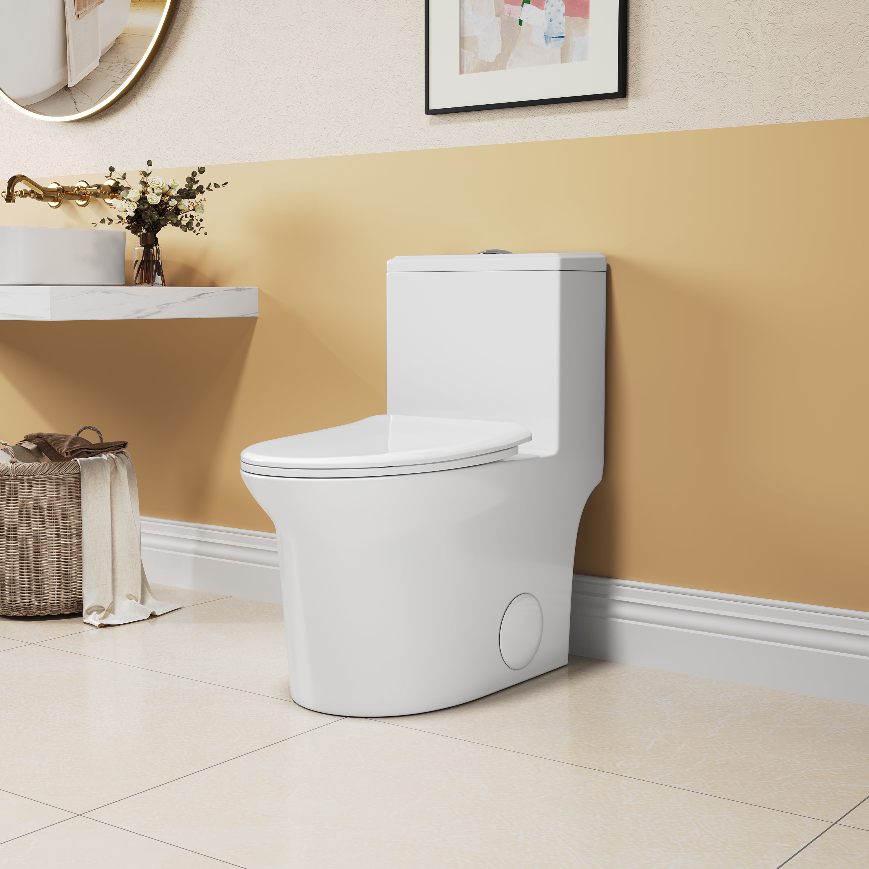KZG elongated comfort height one-piece toilet in white ceramic with soft close seat — image 4