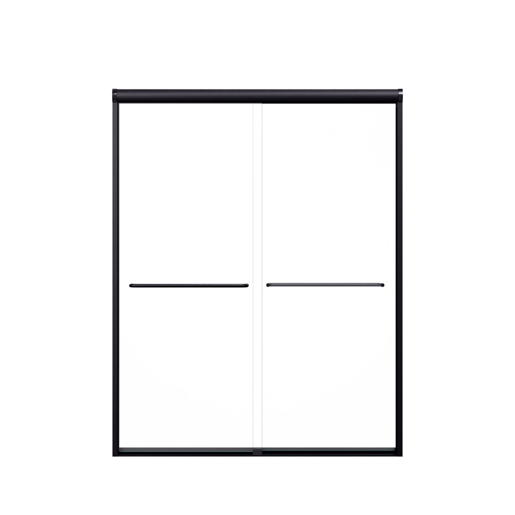 KZG modern semi-frameless double sliding shower door in matte black, 56-60 in. wide with 1/4 in. tempered glass — image 1