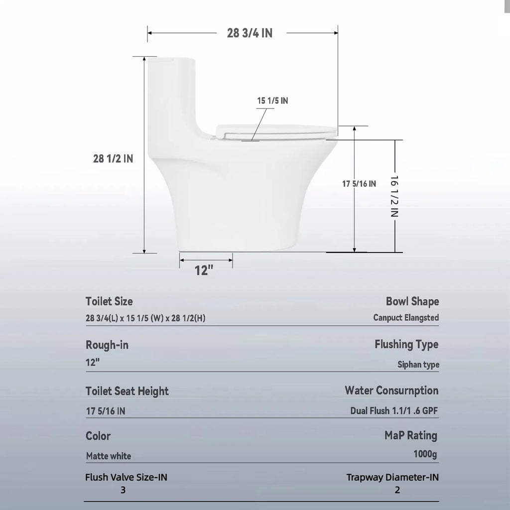 KZG glossy white one-piece toilet with dual flush and soft-close seat — image 3