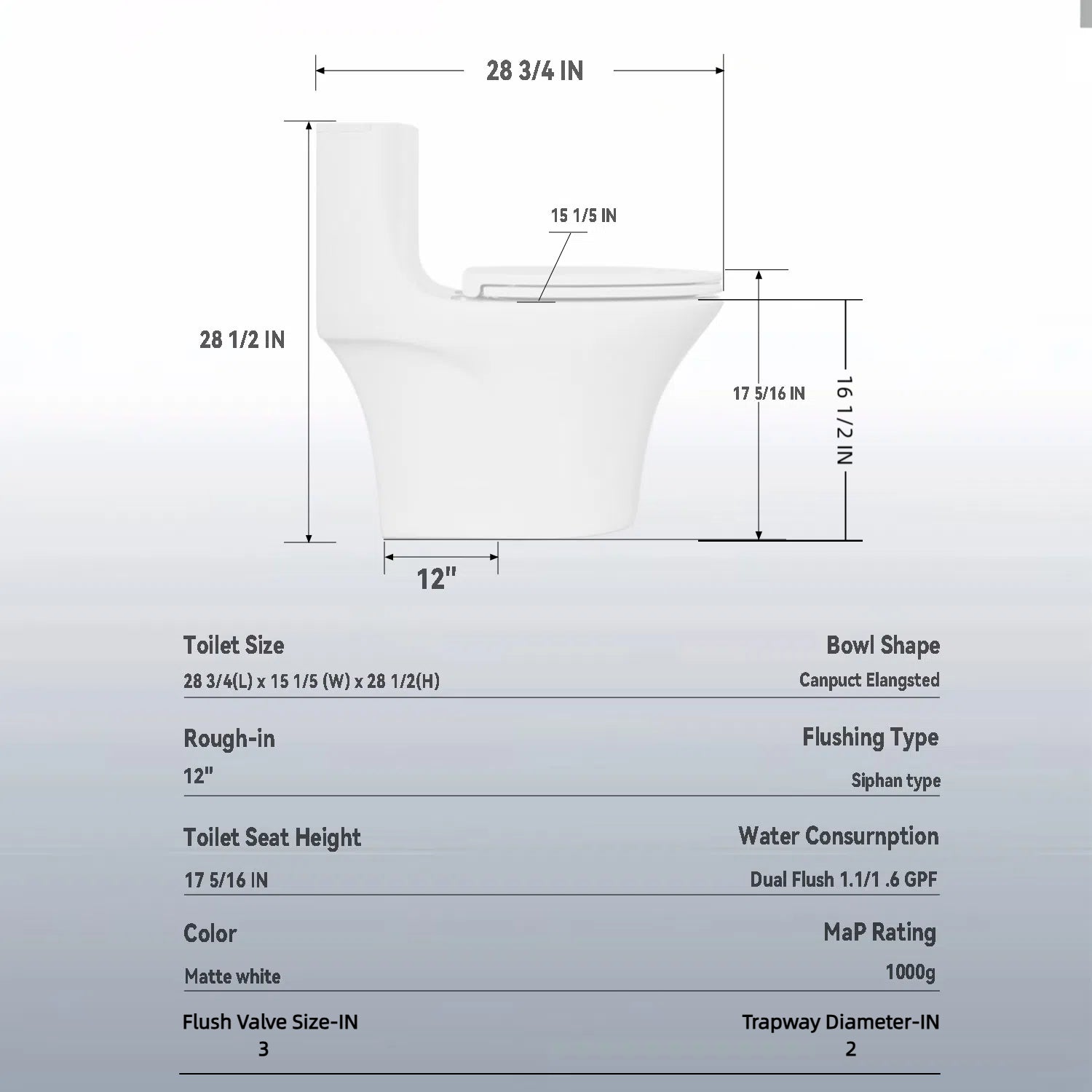 KZG glossy white one-piece toilet with dual flush and soft-close seat — image 3