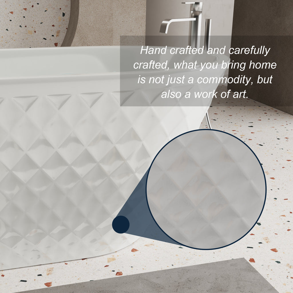 KZG 59-inch oval freestanding acrylic soaking tub in gloss white with chrome overflow and pop-up drain — image 7