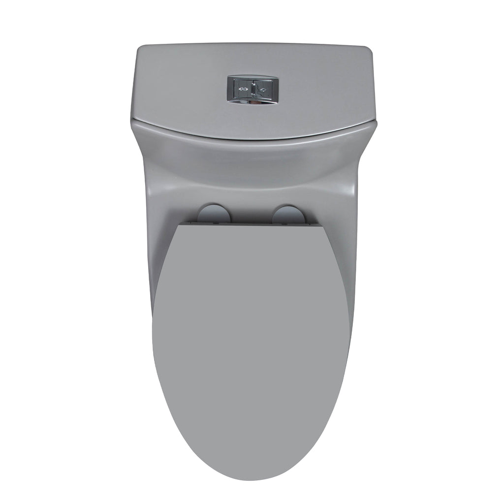 KZG elongated comfort height dual-flush one-piece toilet in light grey with soft-closing seat — image 7