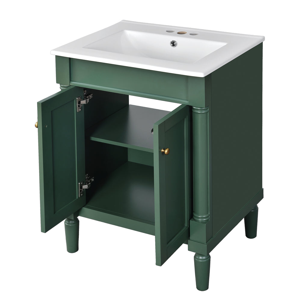 KZG 24-inch modern green bathroom vanity with ceramic basin and two-tier storage cabinet — image 1