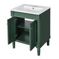 KZG 24-inch modern green bathroom vanity with ceramic basin and two-tier storage cabinet — image 1