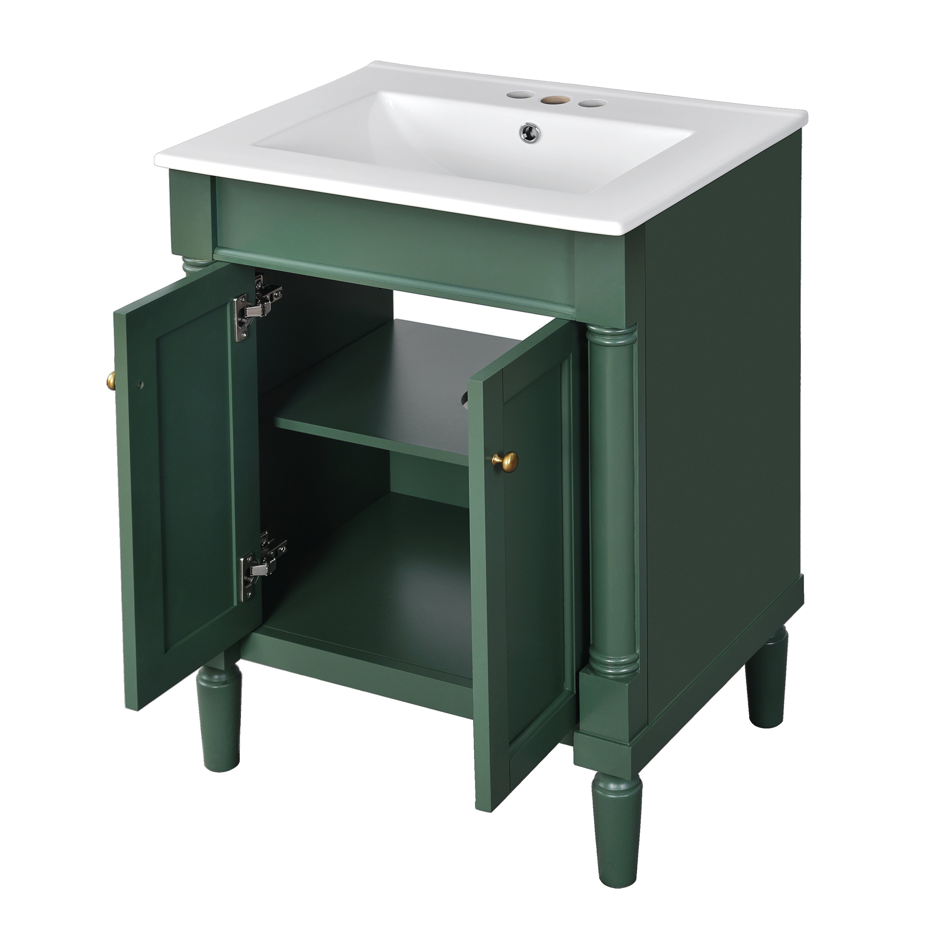KZG 24-inch modern green bathroom vanity with ceramic basin and two-tier storage cabinet — image 1