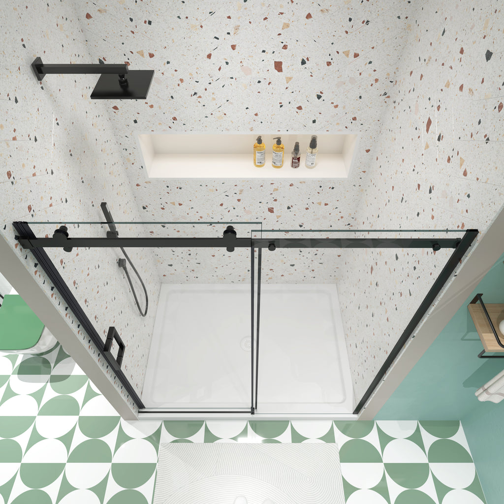 Matte black sliding shower door with tempered glass, 60 in. × 74 in. — image 3
