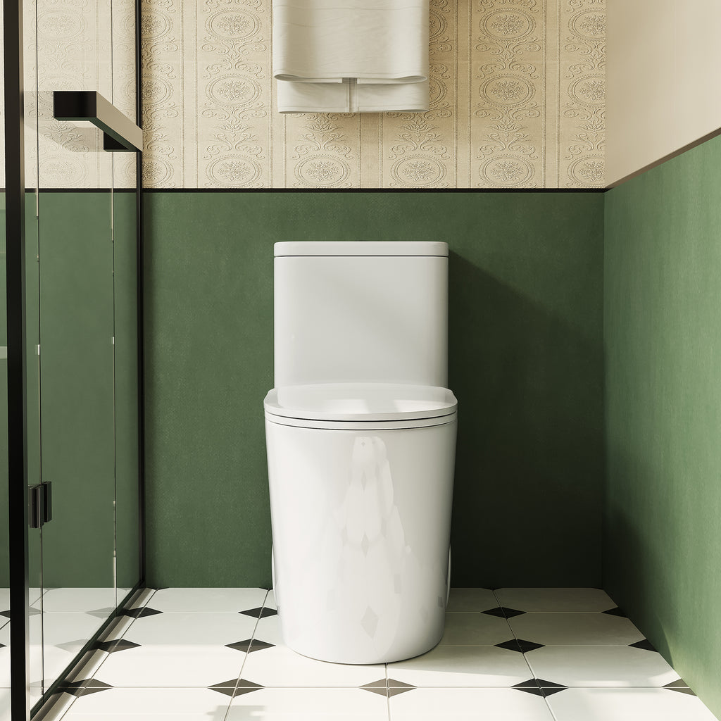 KZG elongated comfort height one-piece toilet with soft-close seat in white ceramic — image 4
