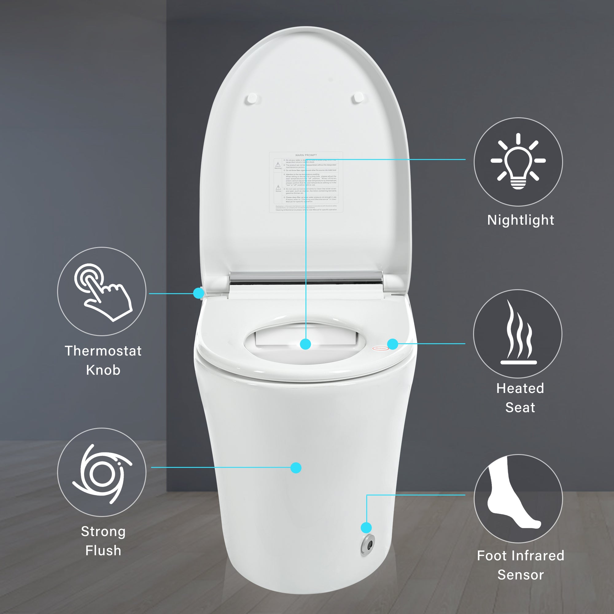 Smart elongated white ceramic toilet with heated seat and dual flush — image 5