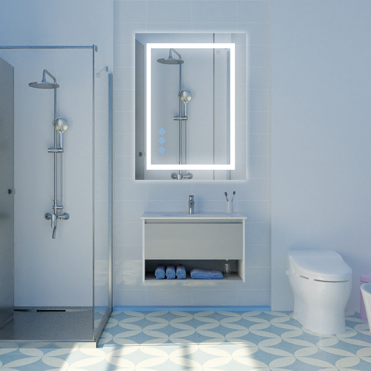 Matte silver LED bathroom mirror, 48 by 36 inches, with dimmable backlight — image 5