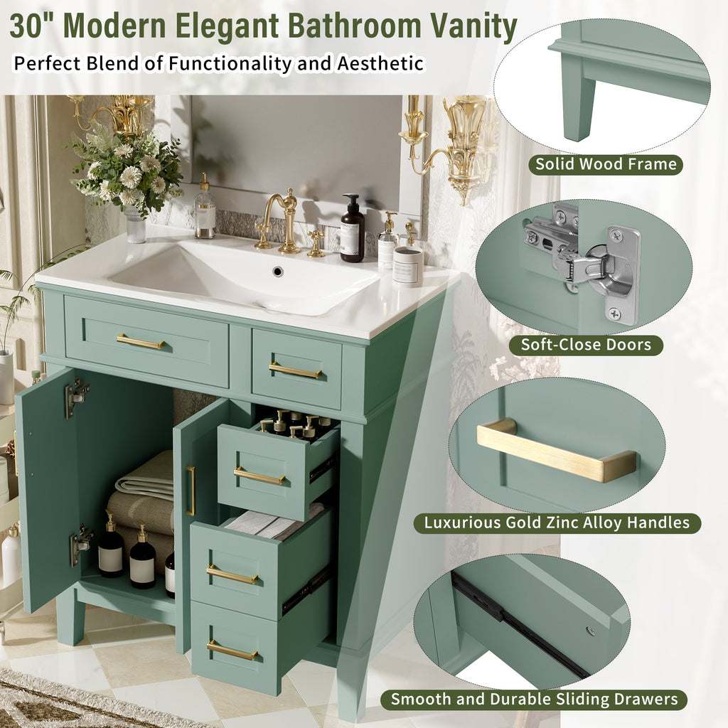 KZG 30-inch modern light green bathroom vanity with ceramic sink and soft-close doors — image 6