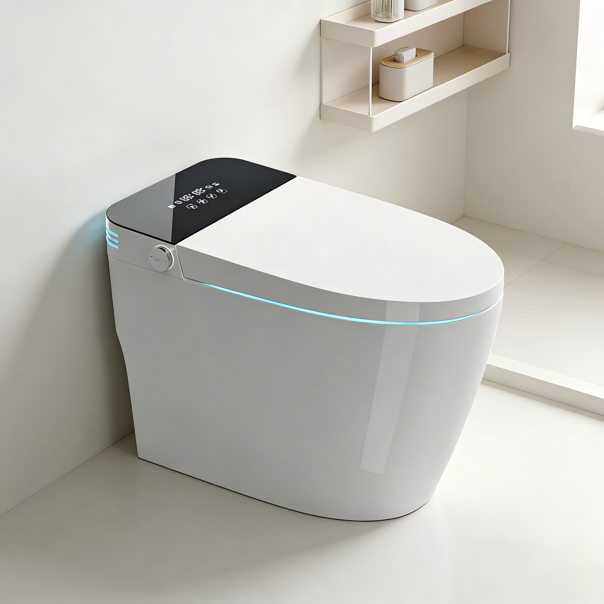 KZG tankless smart toilet with built-in bidet, heated seat, and remote control in white ceramic — image 1
