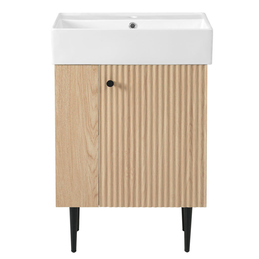 KZG modern wood bathroom vanity with ceramic sink and gold handles — image 1