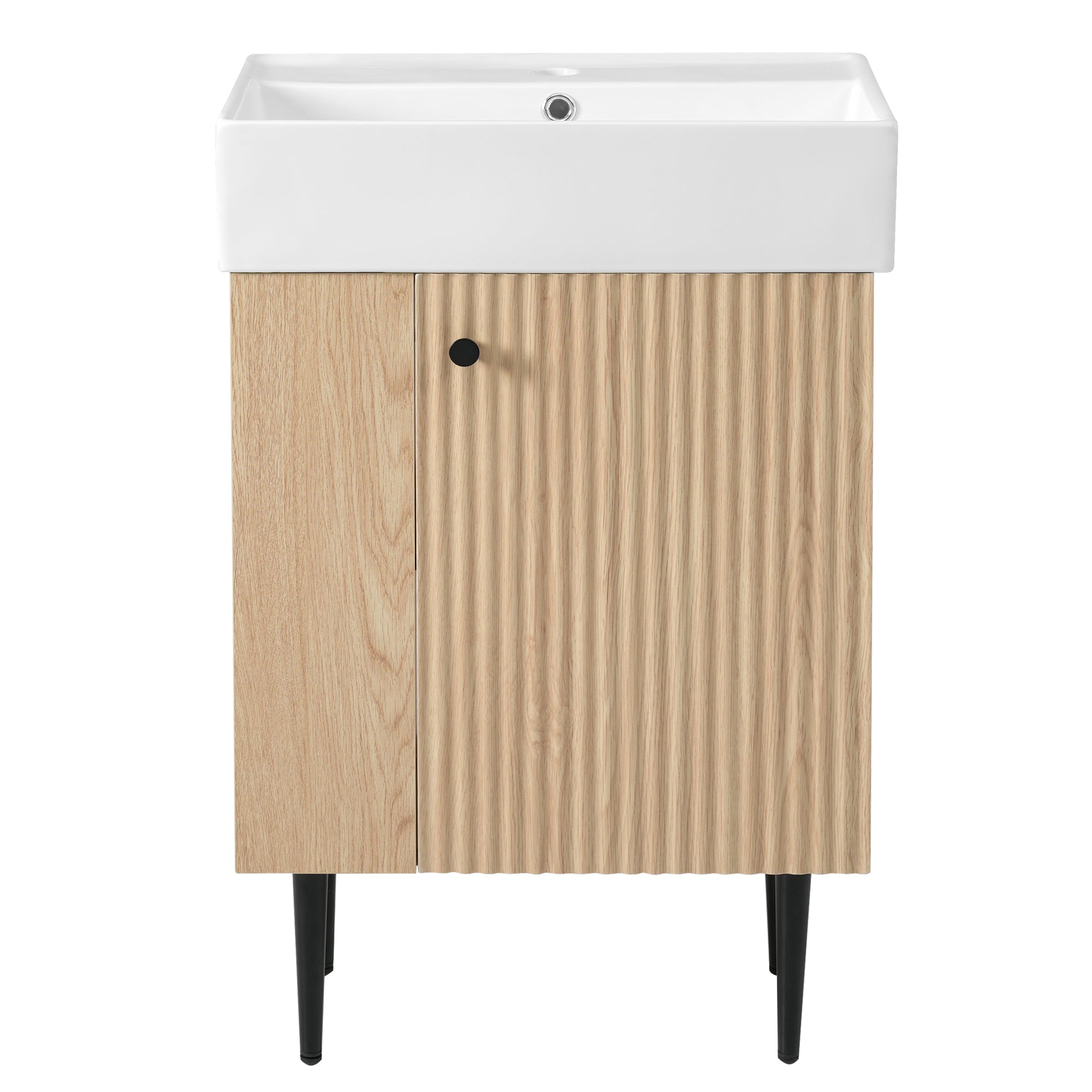 KZG modern wood bathroom vanity with ceramic sink and gold handles — image 1