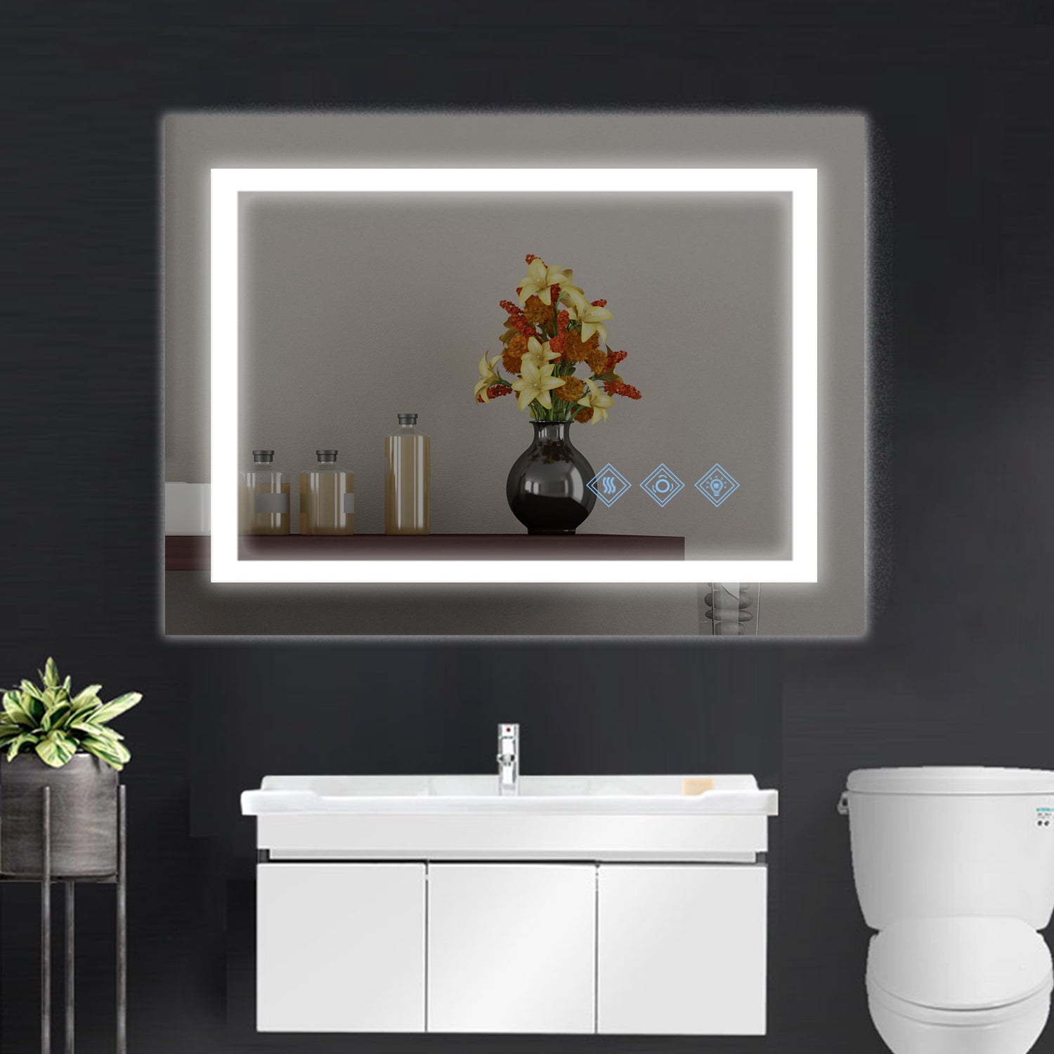 KZG 48in. x 36in. silver LED bathroom mirror with dimmable dual lighting and anti-fog coating — image 6