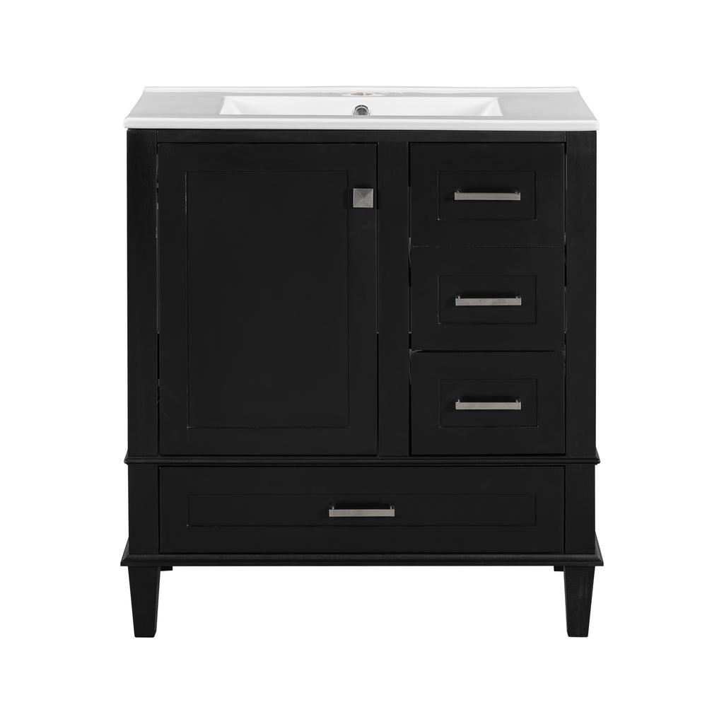 KZG modern black bathroom vanity with integrated sink, 30 in. wide with three soft-closing drawers — image 1